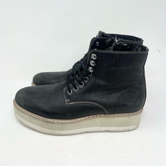 Steve Madden Self Made Sayne Ankle Boots Mens 8.5 Black Platform Leather Lace-Up - Picture 3 of 10